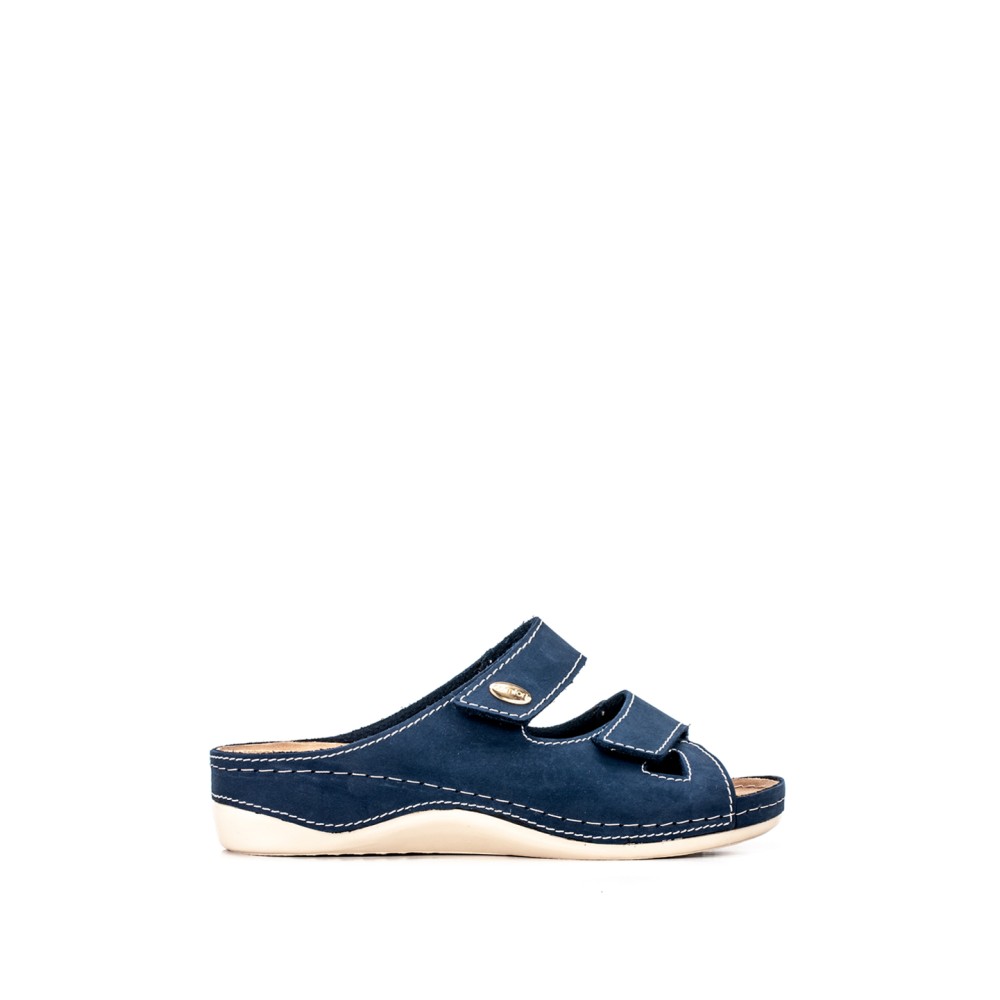 Сабо женские повседневные на липучке из искуссвенного нубука с открытым носом цвет синий глянец