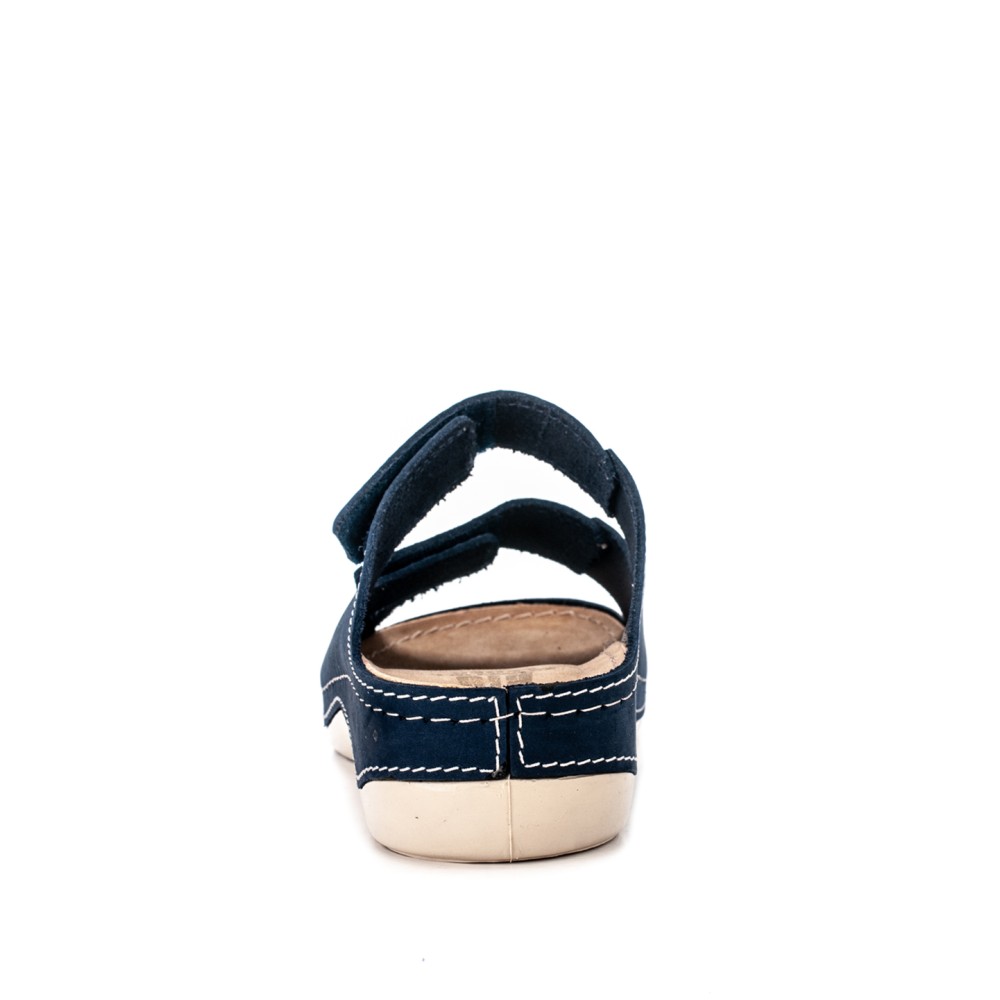 Сабо женские повседневные на липучке из искуссвенного нубука с открытым носом цвет синий глянец