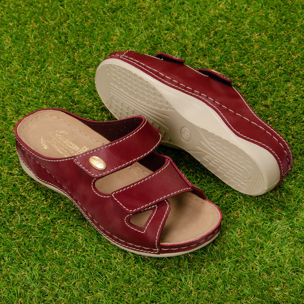 Сабо женские повседневные на липучке из искуссвенного нубука с открытым носом цвет бордовый глянец