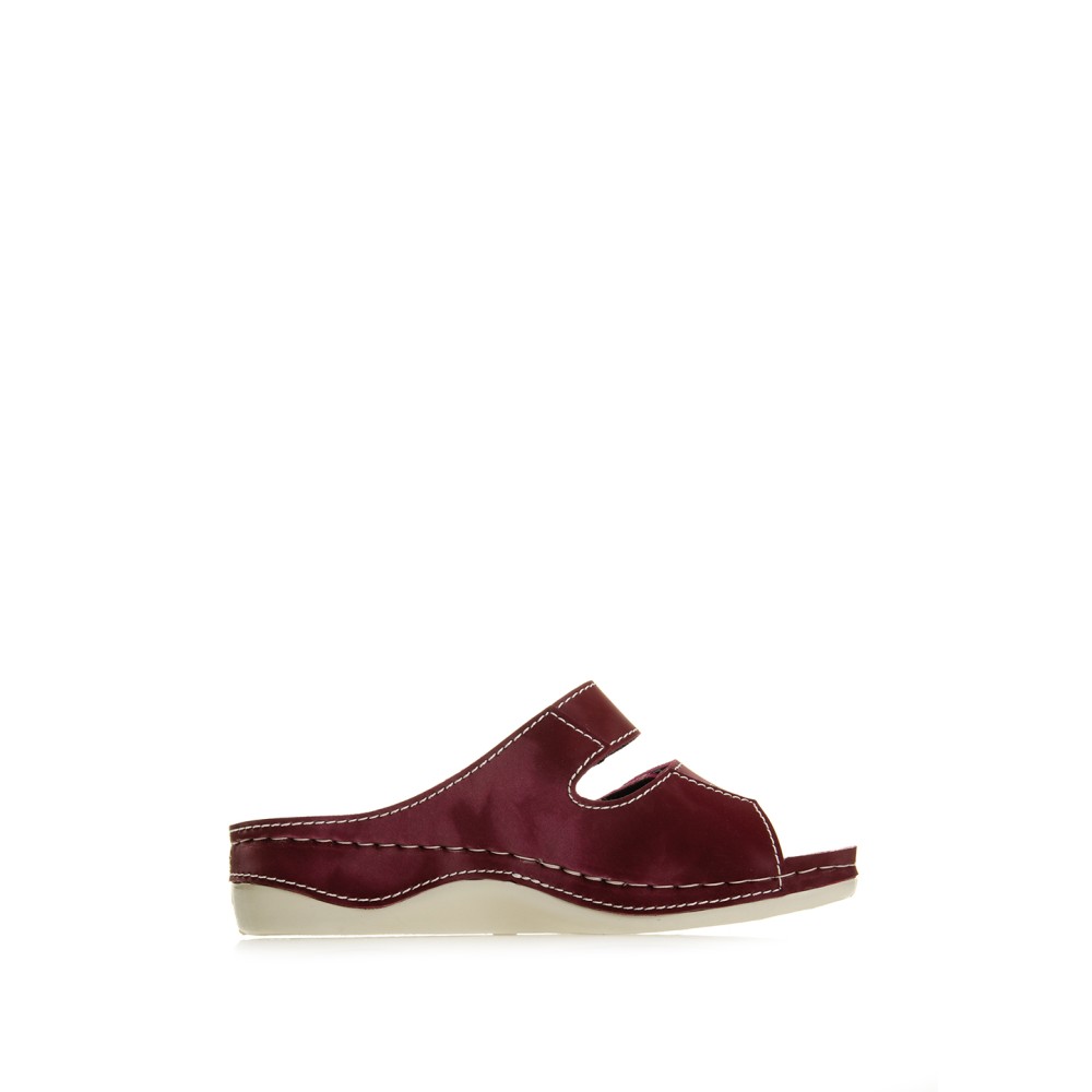 Сабо женские повседневные на липучке из искуссвенного нубука с открытым носом цвет бордовый глянец