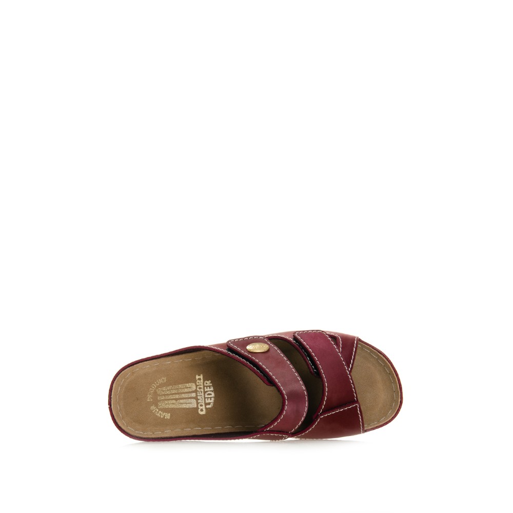 Сабо женские повседневные на липучке из искуссвенного нубука с открытым носом цвет бордовый глянец