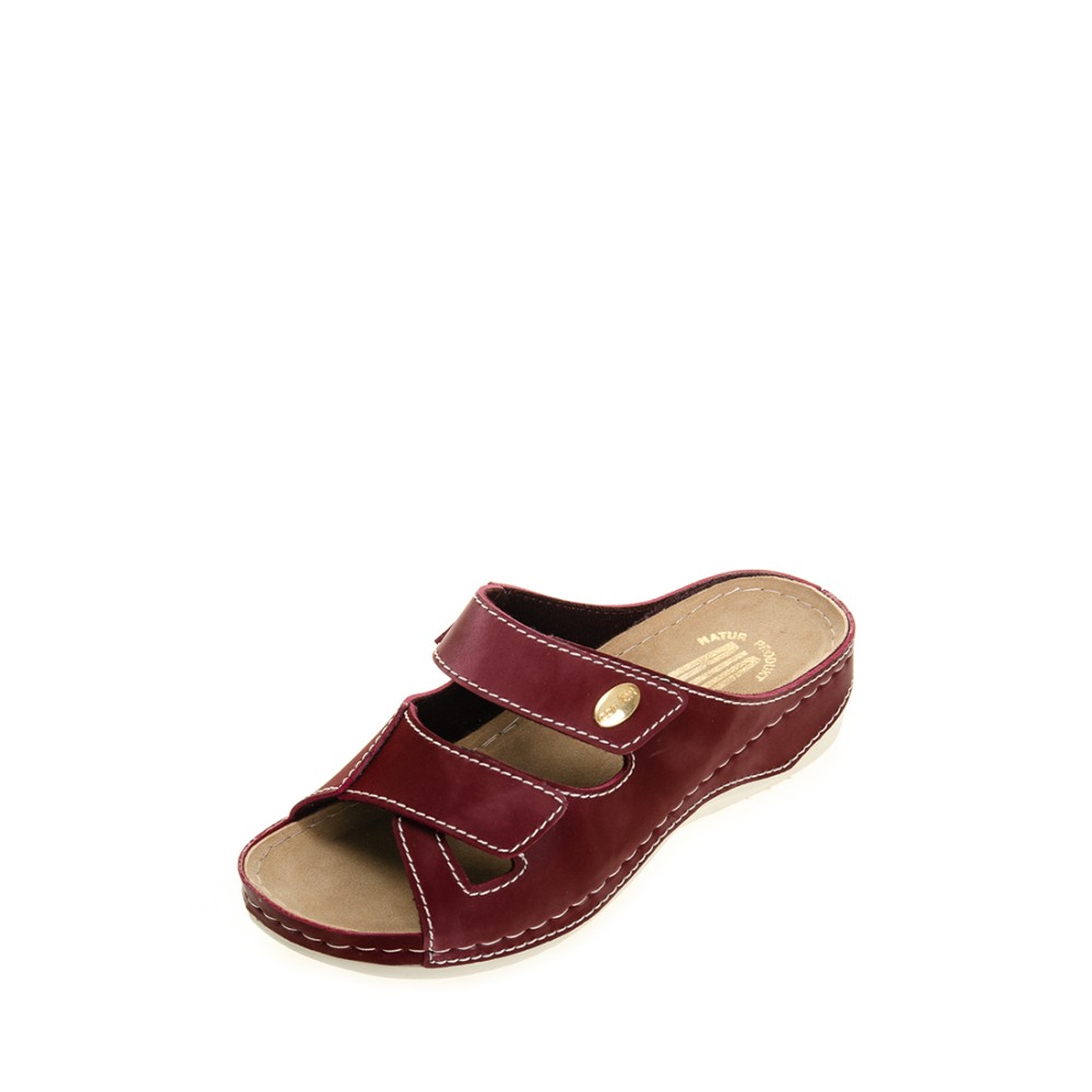 Сабо женские повседневные на липучке из искуссвенного нубука с открытым носом цвет бордовый глянец