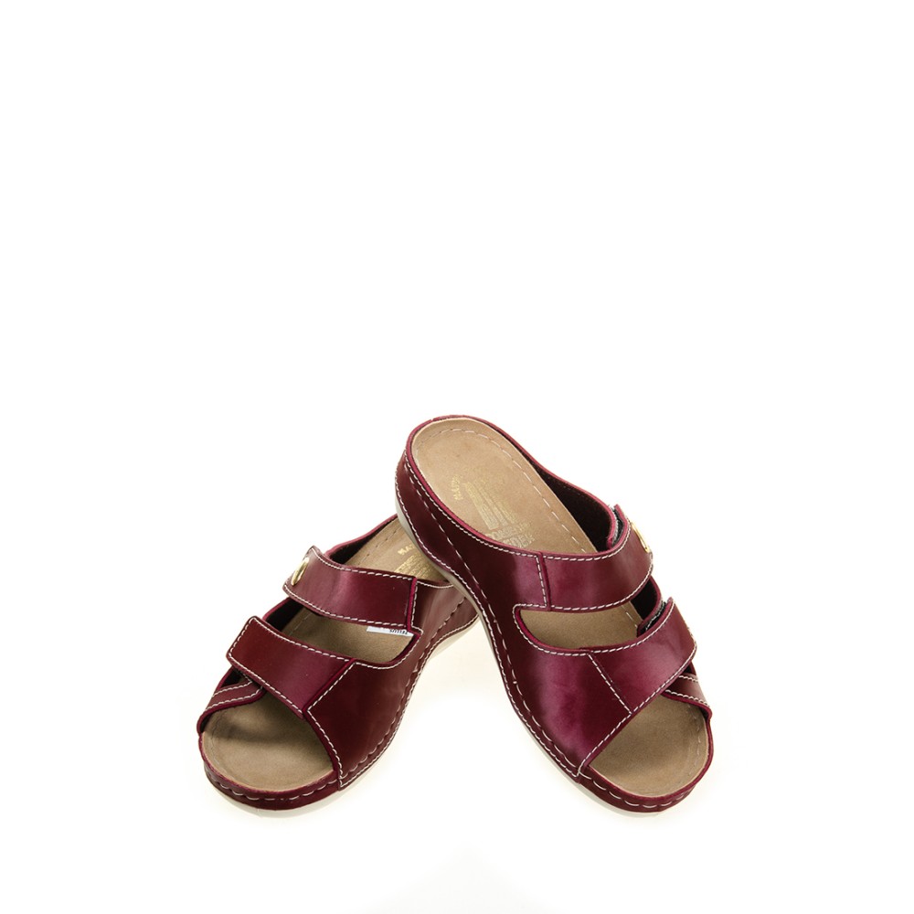 Сабо женские повседневные на липучке из искуссвенного нубука с открытым носом цвет бордовый глянец