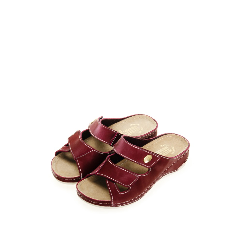 Сабо женские повседневные на липучке из искуссвенного нубука с открытым носом цвет бордовый глянец