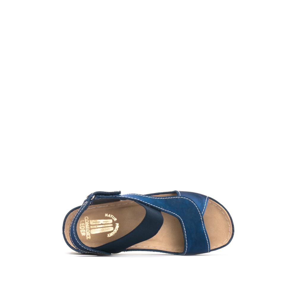 Сабо-сандалии женские повседневные из искуссвенного нубука с открытым носом цвет синий глянец