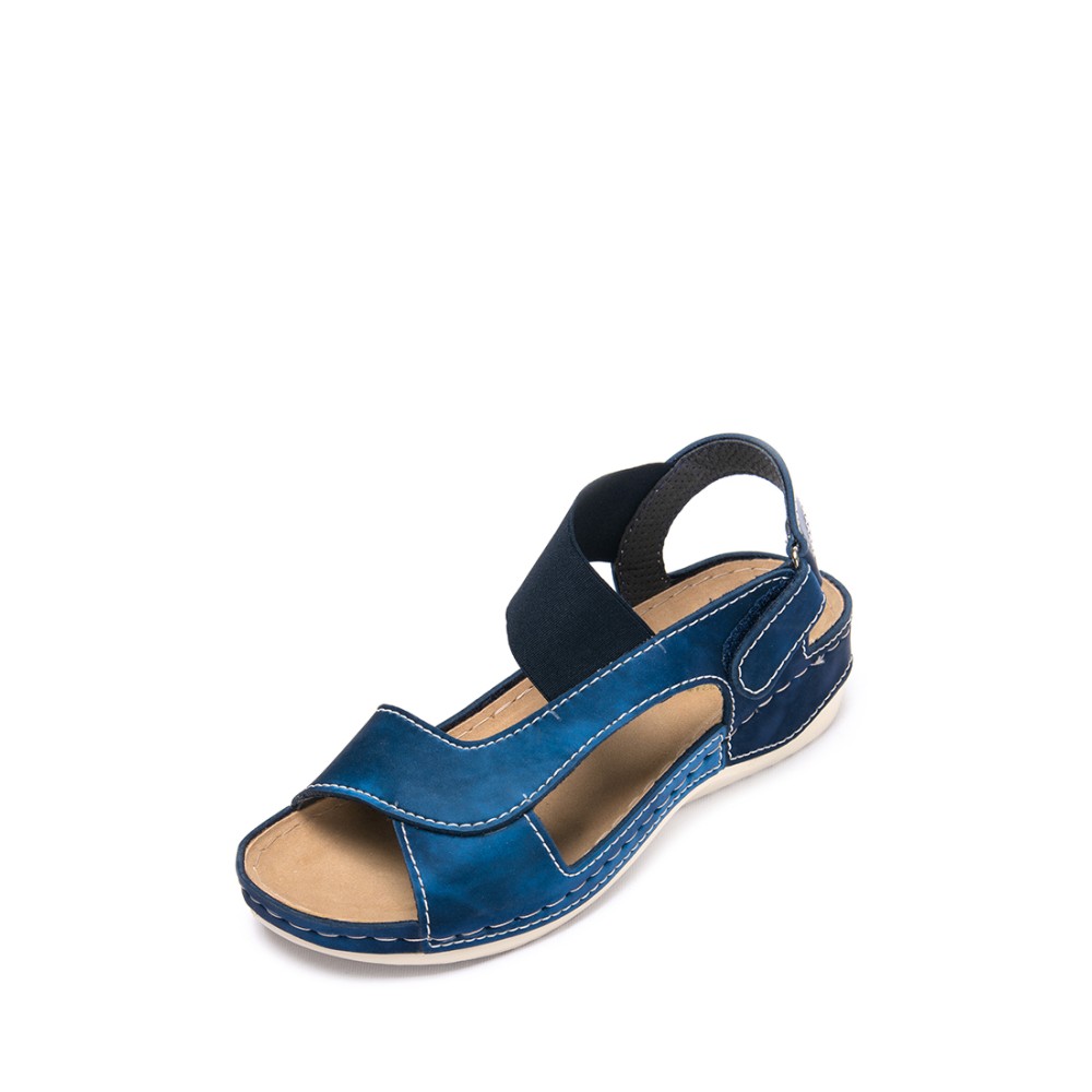 Сабо-сандалии женские повседневные из искуссвенного нубука с открытым носом цвет синий глянец
