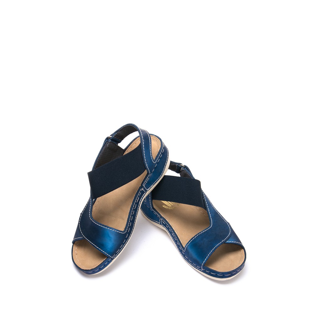 Сабо-сандалии женские повседневные из искуссвенного нубука с открытым носом цвет синий глянец