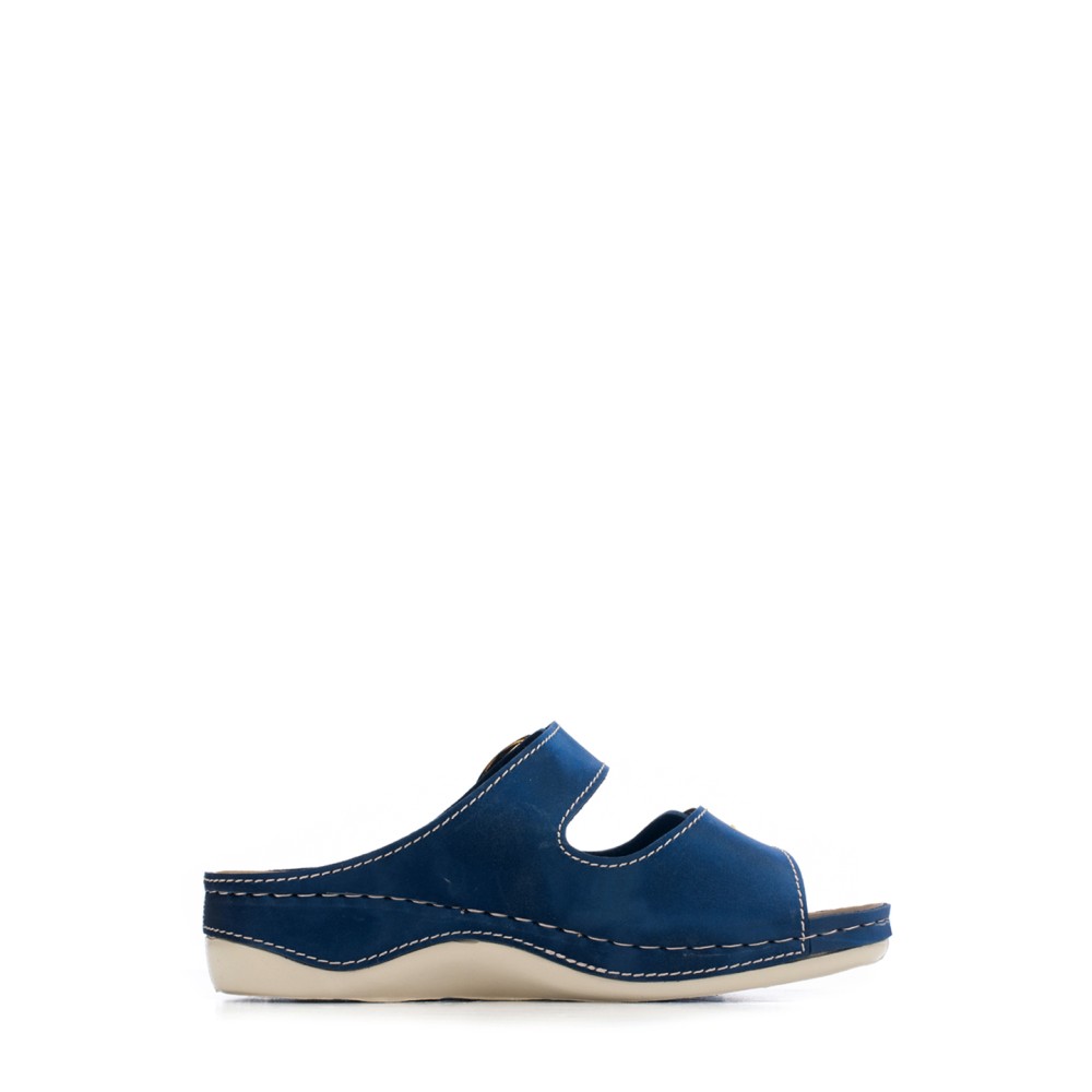 Сабо женские с двойным ремешком на каждый день из искуссвенного нубука цвет синий глянец