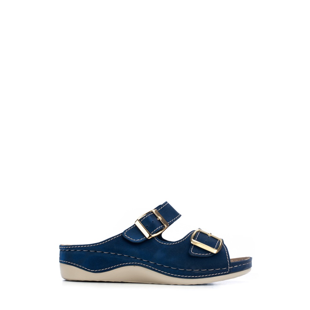 Сабо женские с двойным ремешком на каждый день из искуссвенного нубука цвет синий глянец