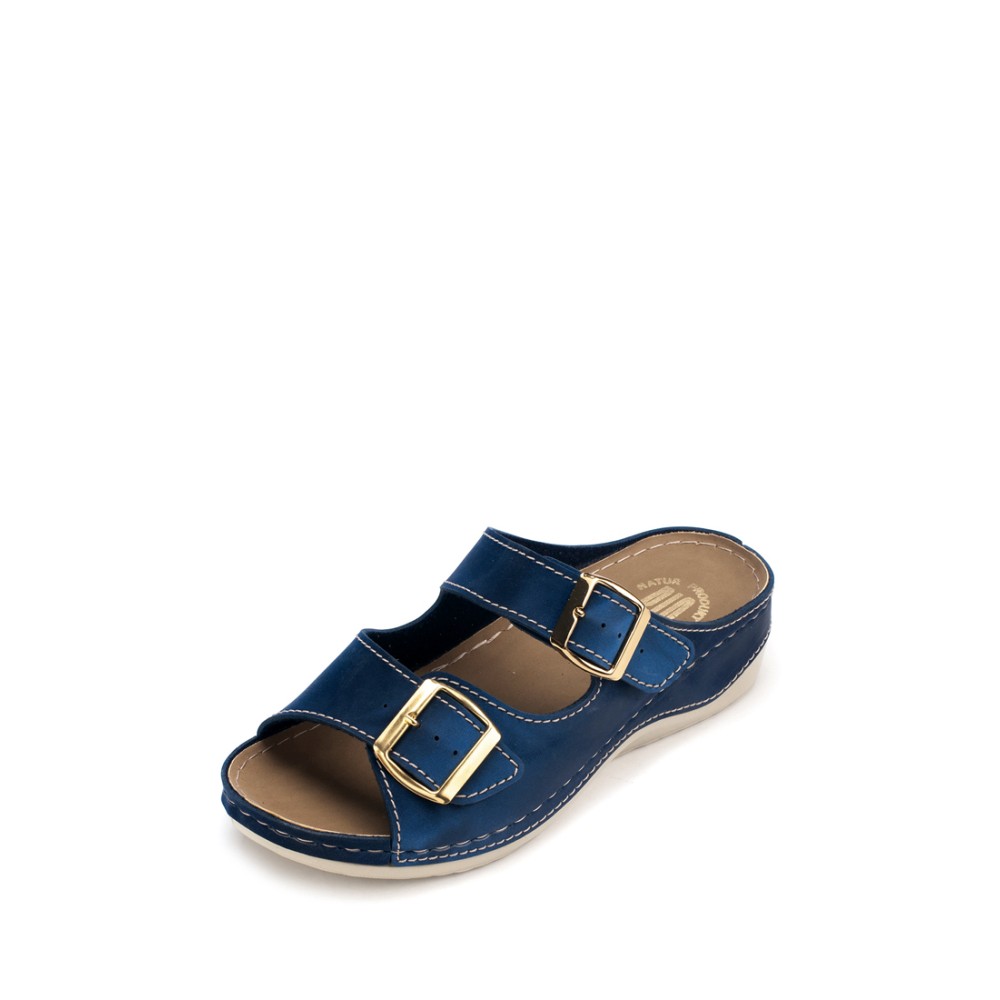 Сабо женские с двойным ремешком на каждый день из искуссвенного нубука цвет синий глянец