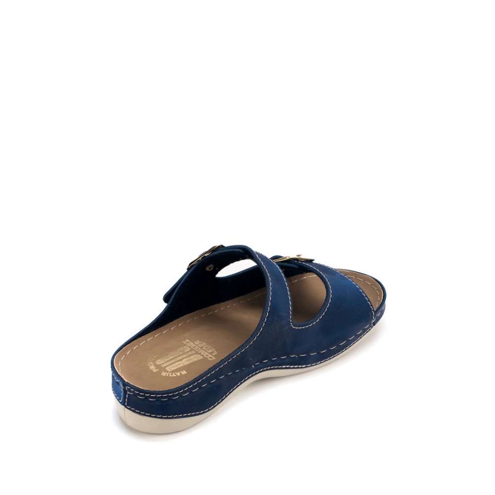 Сабо женские с двойным ремешком на каждый день из искуссвенного нубука цвет синий глянец