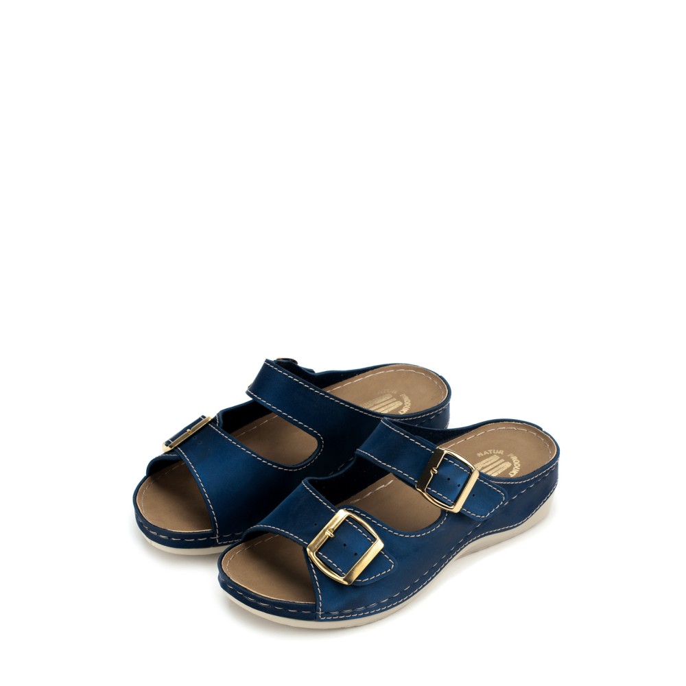 Сабо женские с двойным ремешком на каждый день из искуссвенного нубука цвет синий глянец