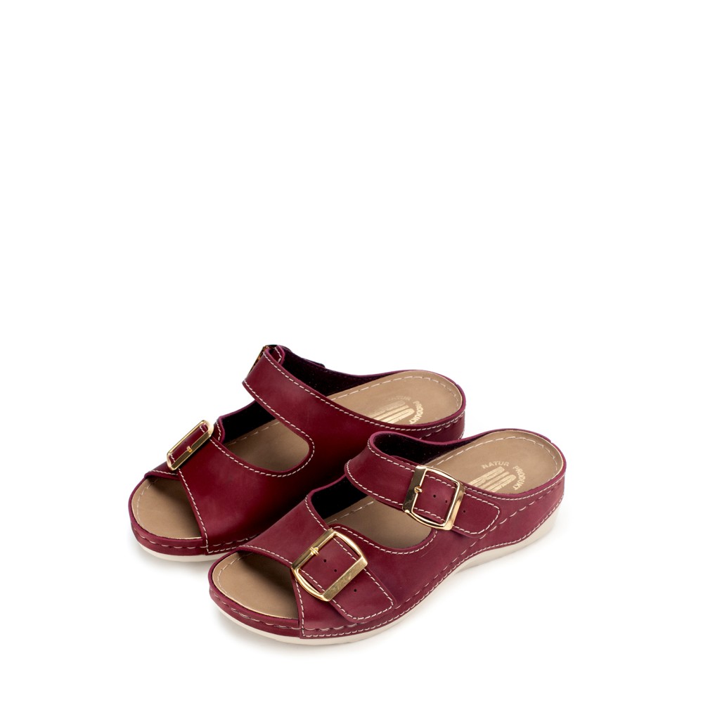 Сабо женские с двойным ремешком на каждый день из искуссвенного нубука цвет бордовый глянец