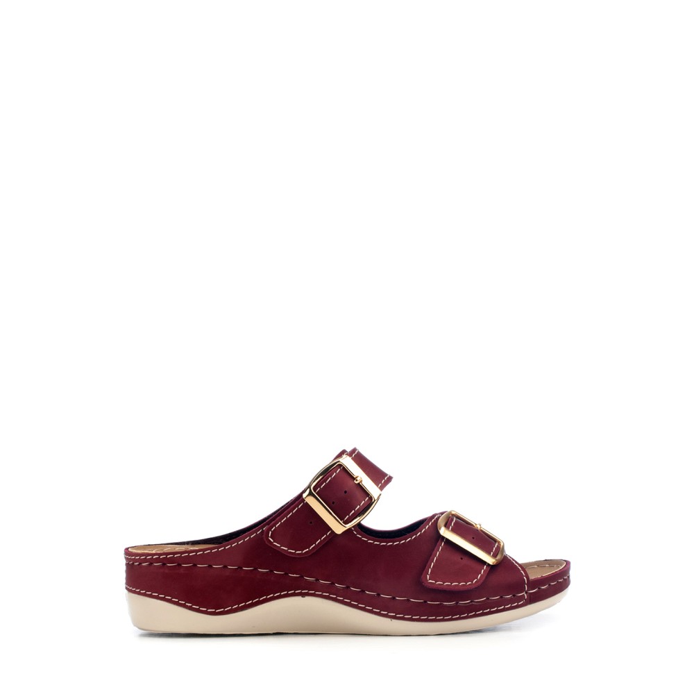 Сабо женские с двойным ремешком на каждый день из искуссвенного нубука цвет бордовый глянец