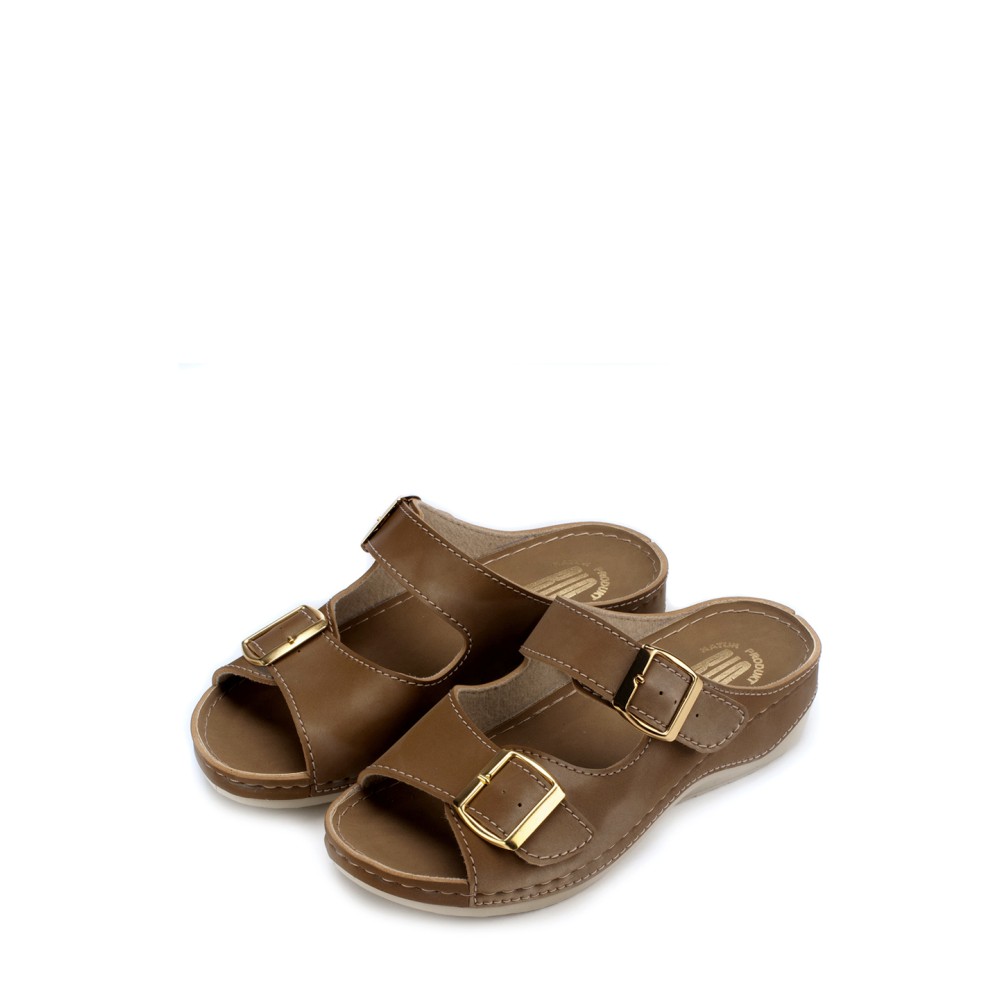 Сабо женские с двойным ремешком на каждый день из искуссвенного нубука цвет коричневый глянец