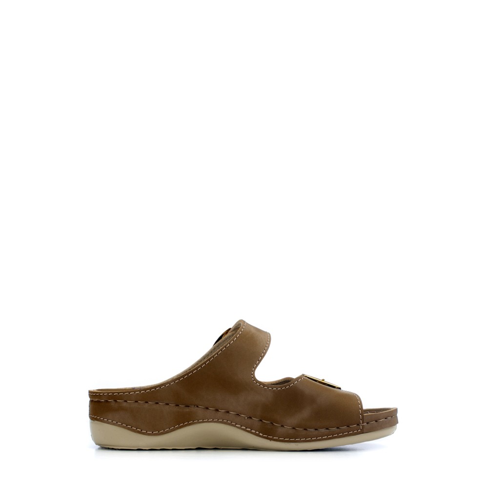 Сабо женские с двойным ремешком на каждый день из искуссвенного нубука цвет коричневый глянец