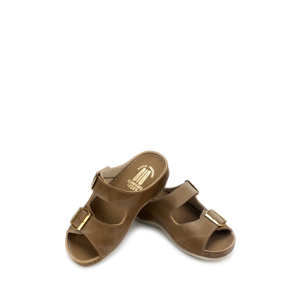 Сабо женские с двойным ремешком на каждый день из искуссвенного нубука цвет коричневый глянец