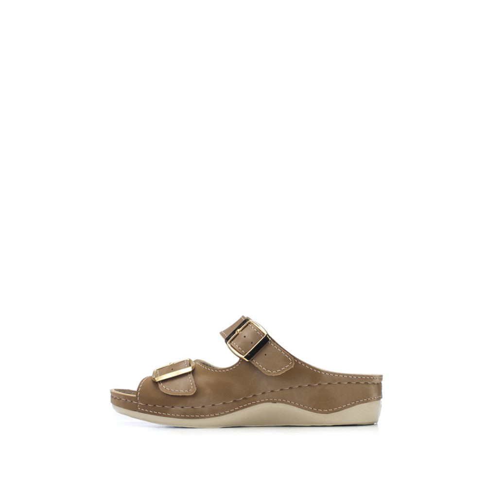 Сабо женские с двойным ремешком на каждый день из искуссвенного нубука цвет коричневый глянец