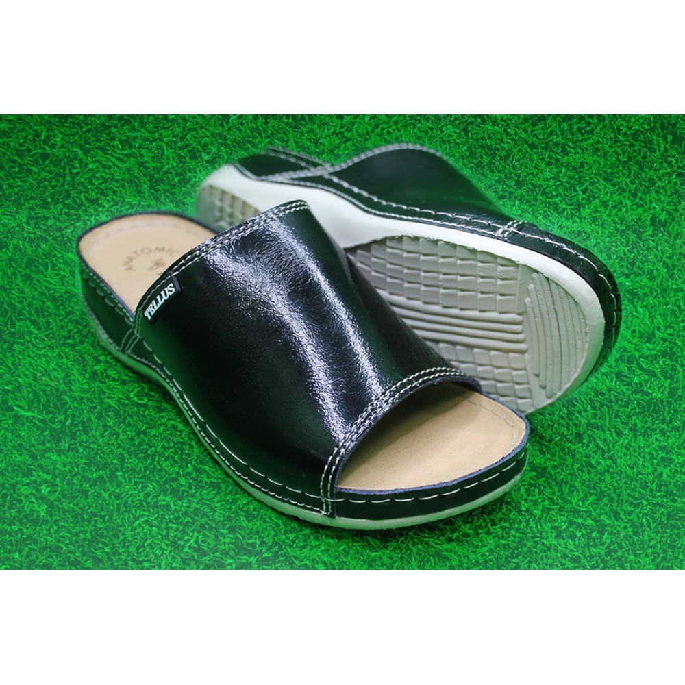 Сабо женские из натуральной кожи с открытым носом и стелькой из иск. нубука цвет чёрный лак