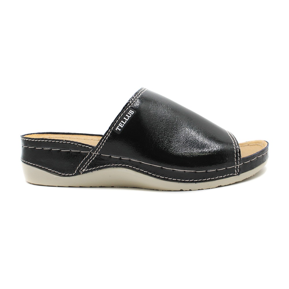 Сабо женские из натуральной кожи с открытым носом и стелькой из иск. нубука цвет чёрный лак