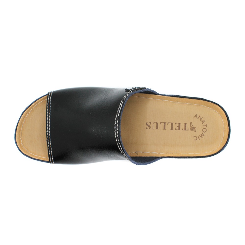 Сабо женские из натуральной кожи с открытым носом и стелькой из иск. нубука цвет чёрный лак