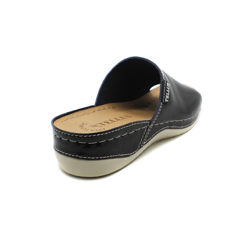 Сабо женские из натуральной кожи с открытым носом и стелькой из иск. нубука цвет чёрный лак