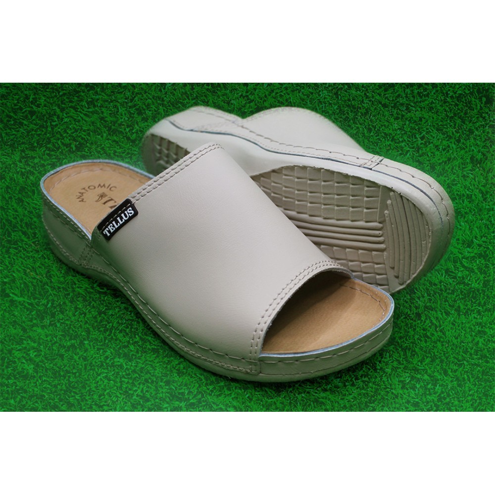 Сабо женские из натуральной кожи с открытым носом и стелькой из иск. нубука цвет бежевый