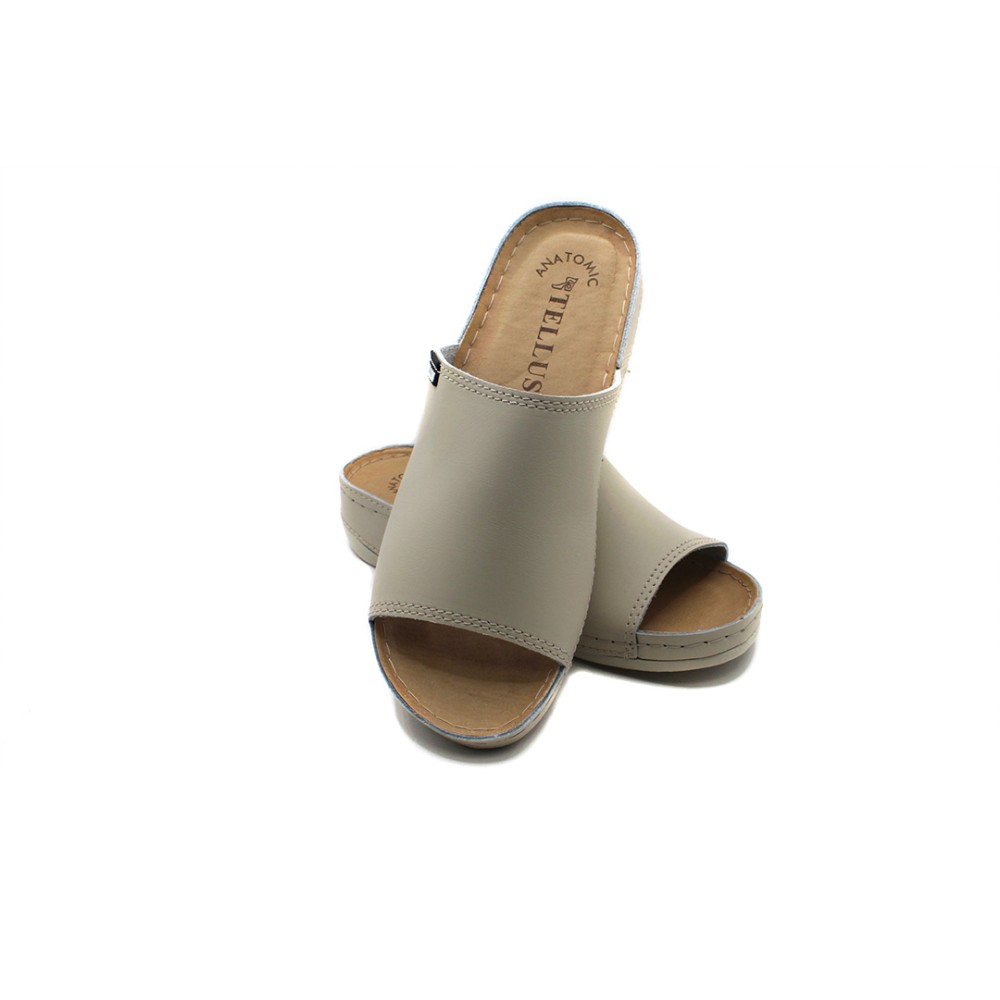 Сабо женские из натуральной кожи с открытым носом и стелькой из иск. нубука цвет бежевый