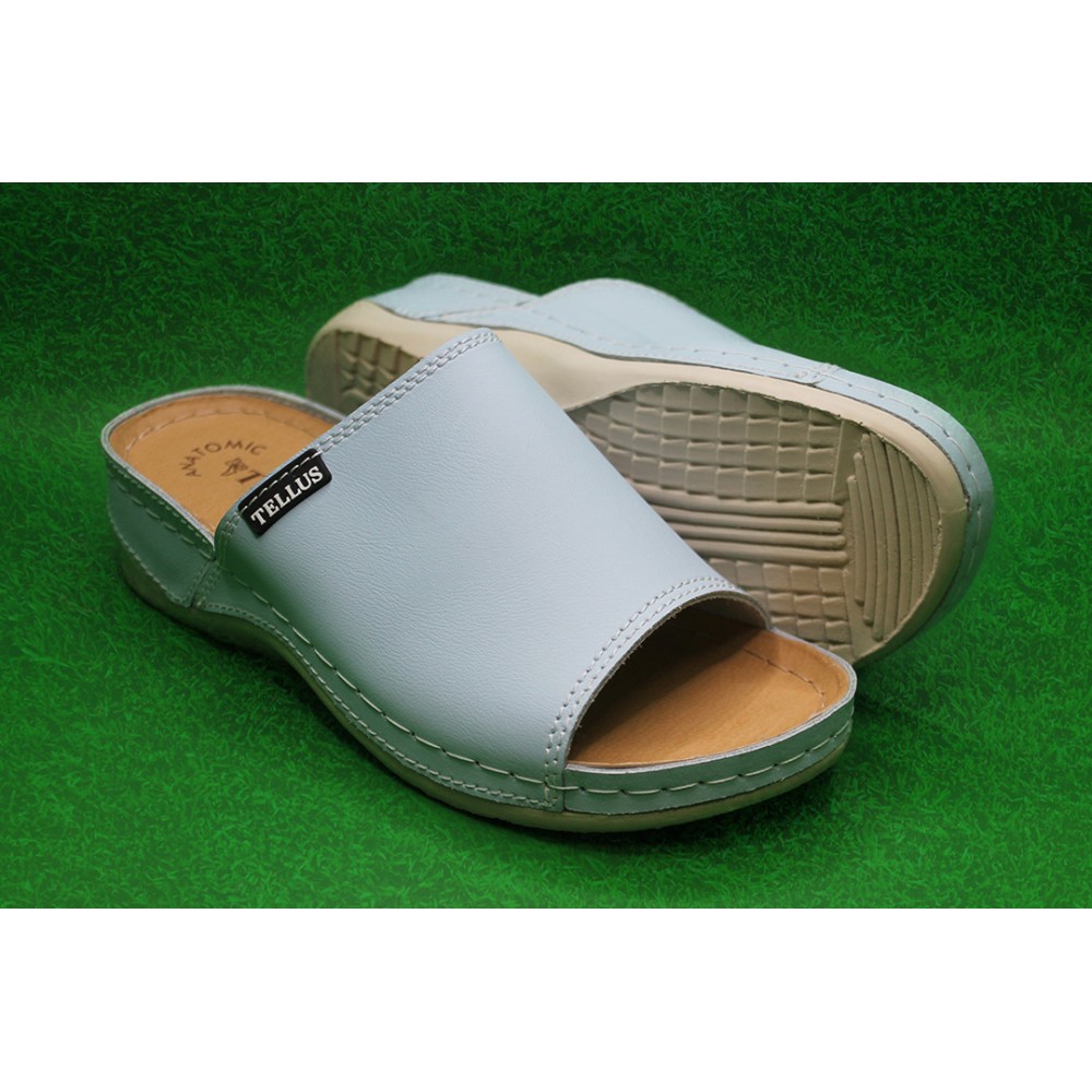 Сабо женские из натуральной кожи с открытым носом и стелькой из иск. нубука цвет голубой