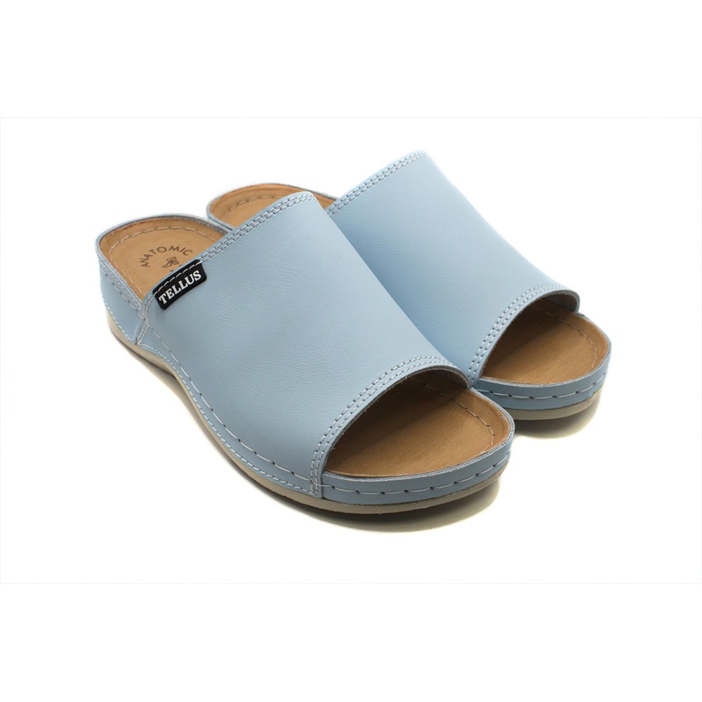 Сабо женские из натуральной кожи с открытым носом и стелькой из иск. нубука цвет голубой