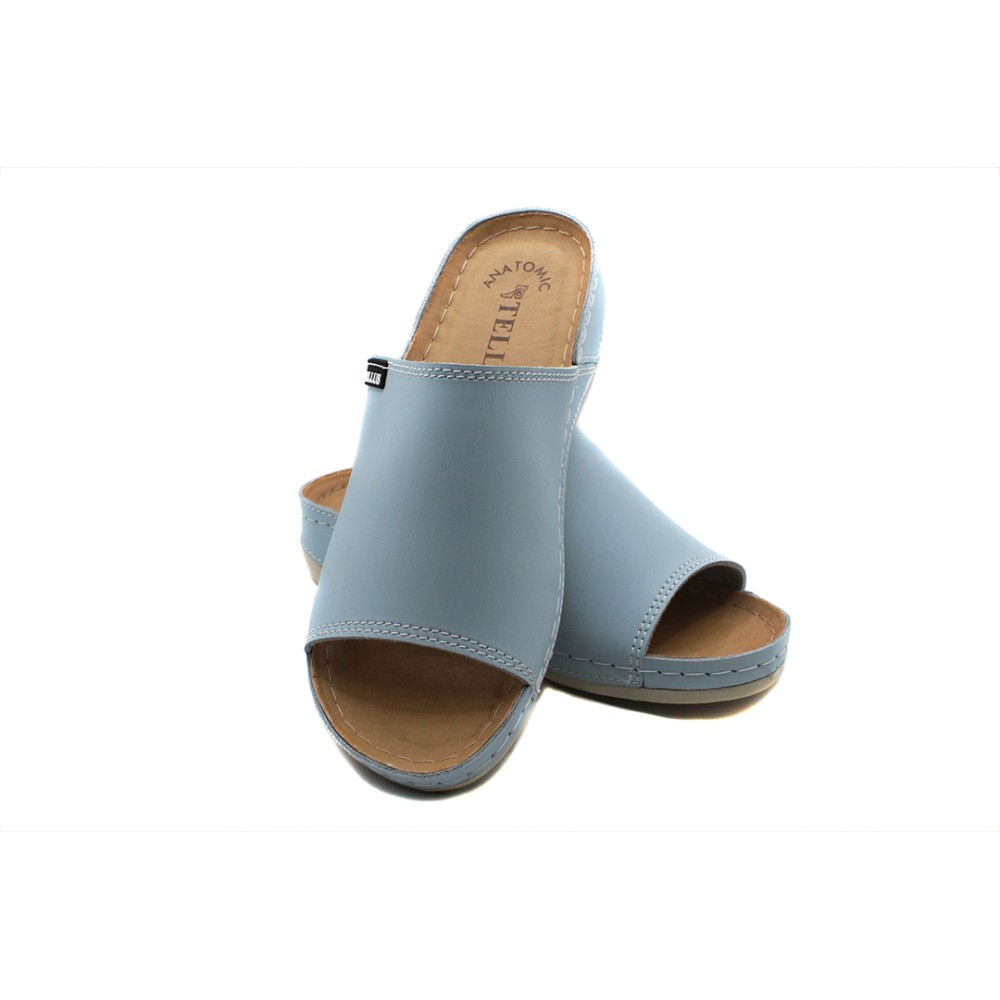 Сабо женские из натуральной кожи с открытым носом и стелькой из иск. нубука цвет голубой