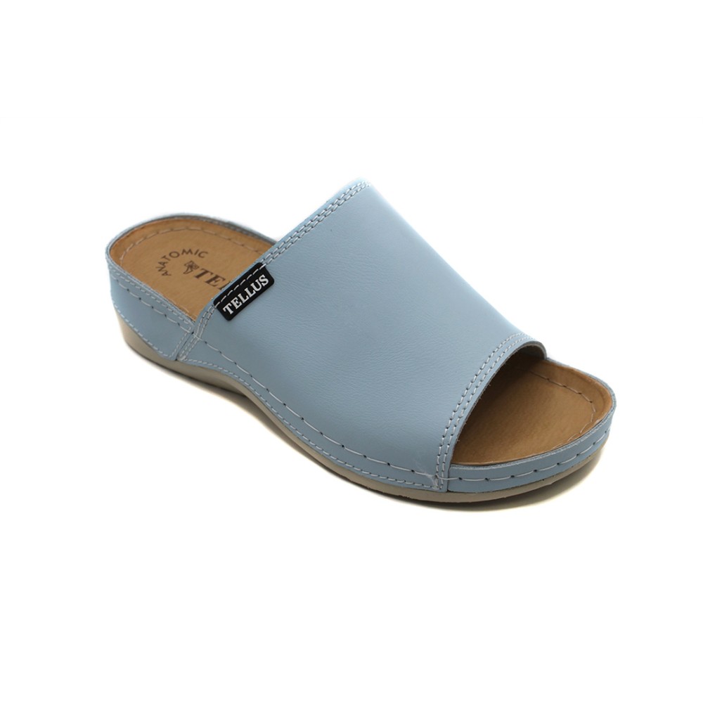 Сабо женские из натуральной кожи с открытым носом и стелькой из иск. нубука цвет голубой