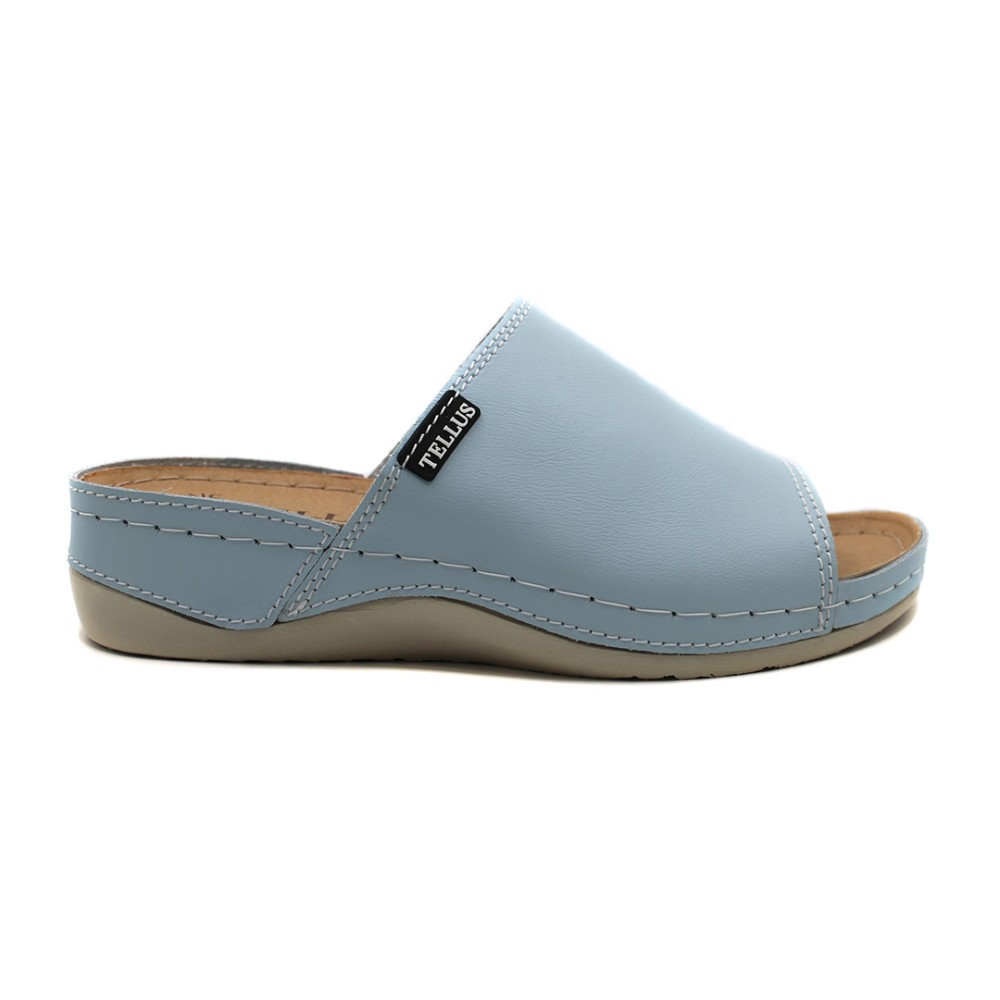 Сабо женские из натуральной кожи с открытым носом и стелькой из иск. нубука цвет голубой