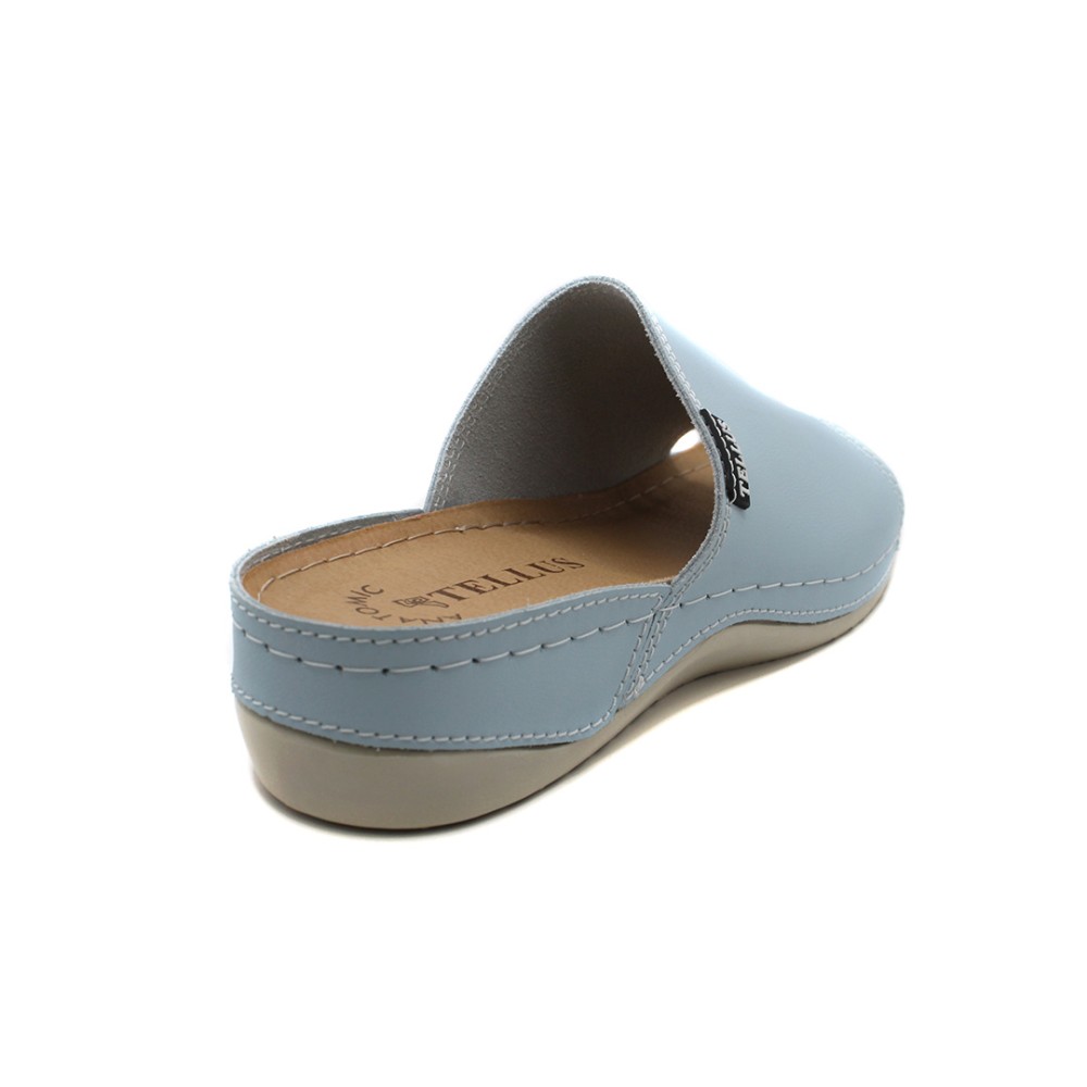 Сабо женские из натуральной кожи с открытым носом и стелькой из иск. нубука цвет голубой
