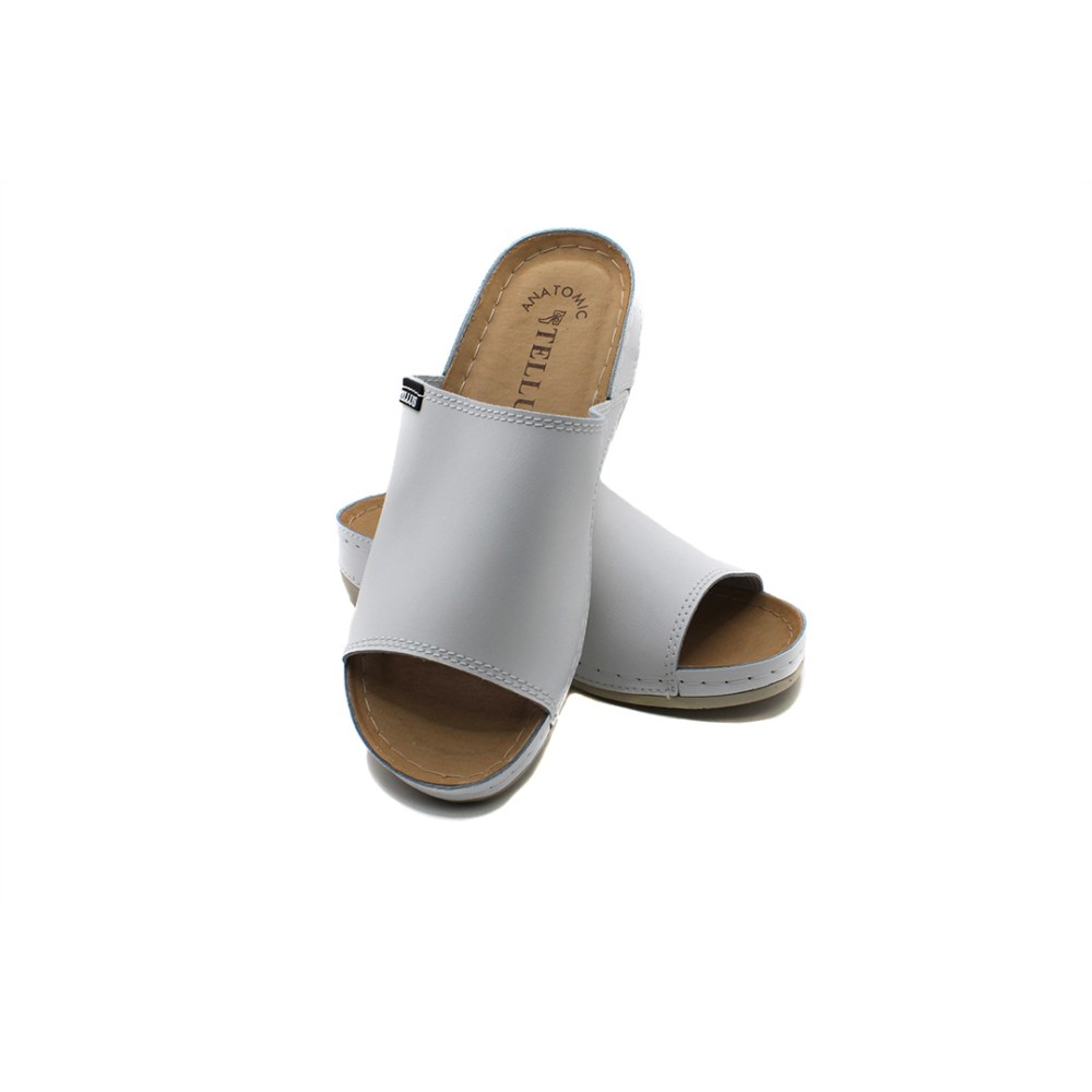 Сабо женские из натуральной кожи с открытым носом и стелькой из иск. нубука цвет белый