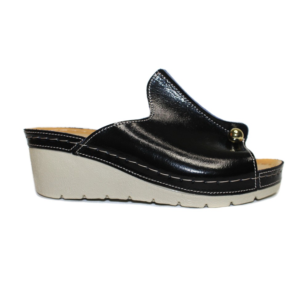 Сабо женские на каждый день из натурлной кожи с открытым носом цвет чёрный