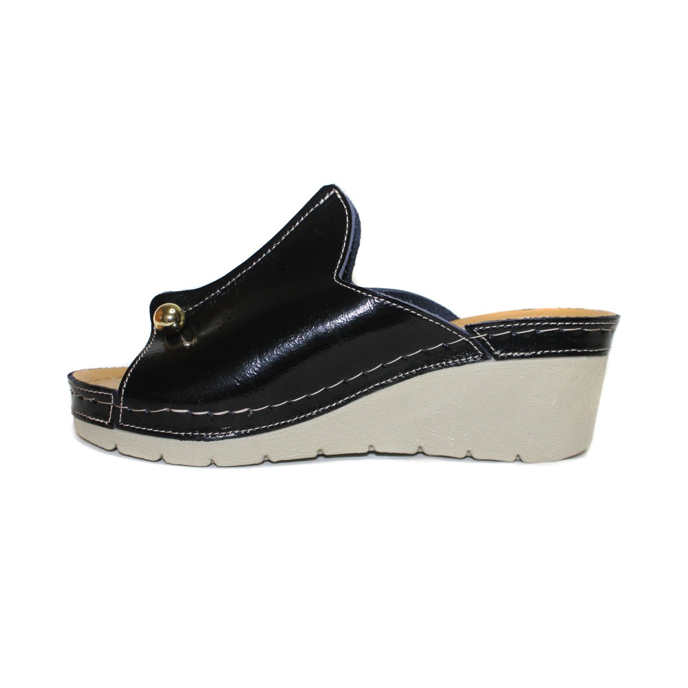 Сабо женские на каждый день из натурлной кожи с открытым носом цвет чёрный