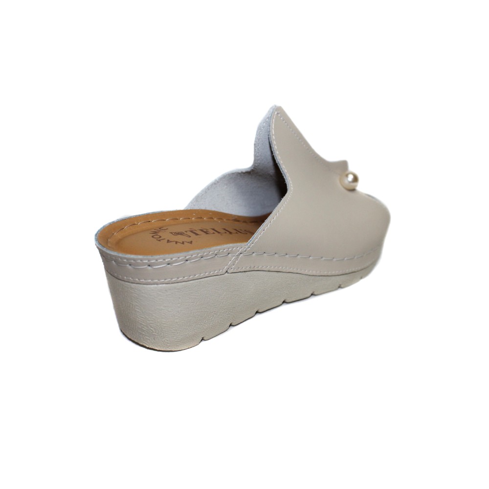 Сабо женские на каждый день из натурлной кожи с открытым носом цвет бежевый