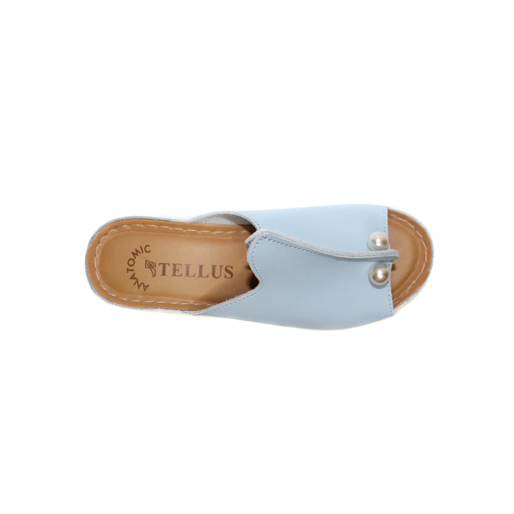 Сабо женские на каждый день из натурлной кожи с открытым носом цвет голубой