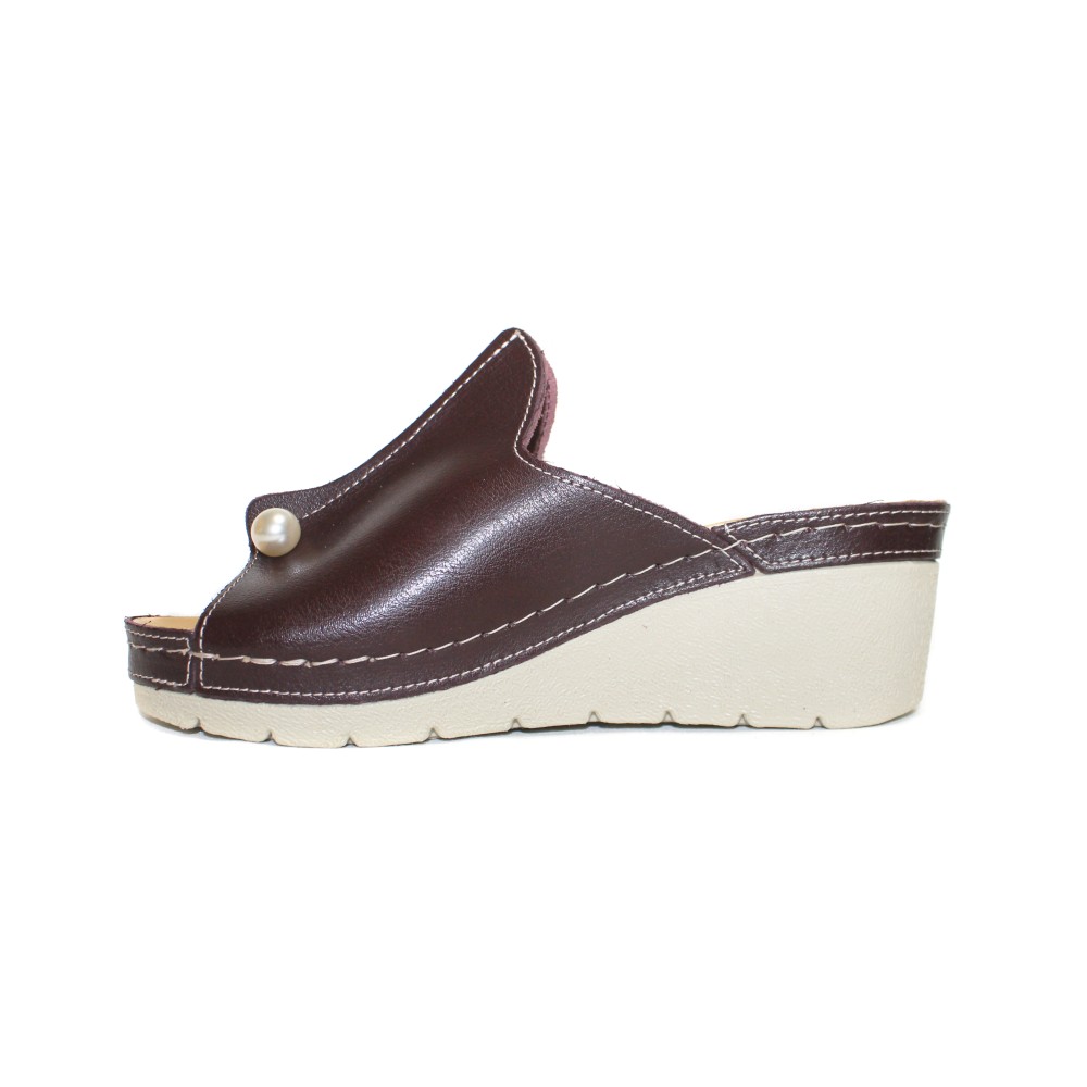 Сабо женские на каждый день из натурлной кожи с открытым носом цвет бордовый