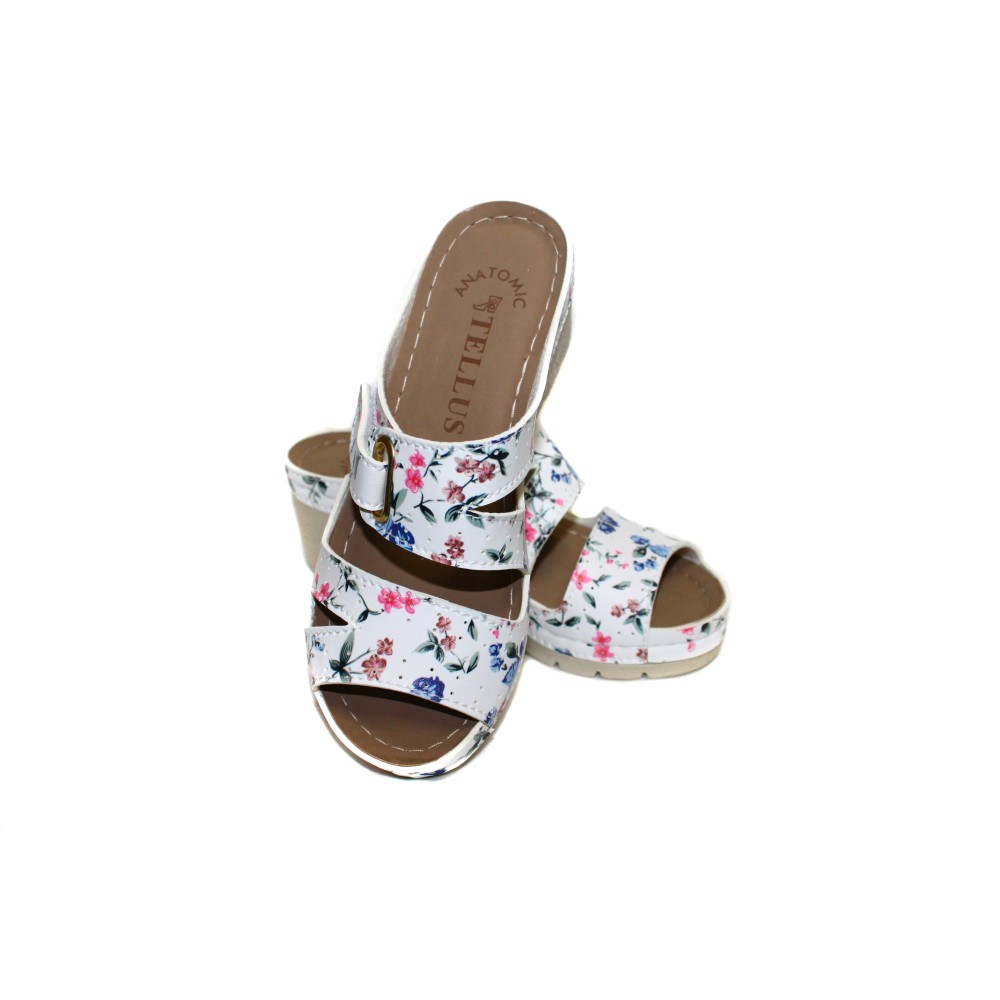 Сабо женские на каждый день из искуссвенного нубука на ремешке с открытым носом и принтом