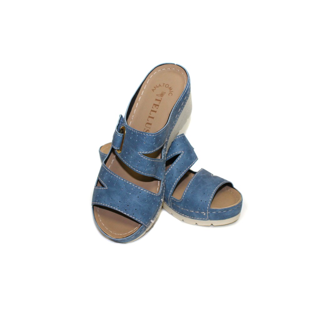 Сабо женские на каждый день из искуссвенного нубука на ремешке с открытым носом цвет голубой