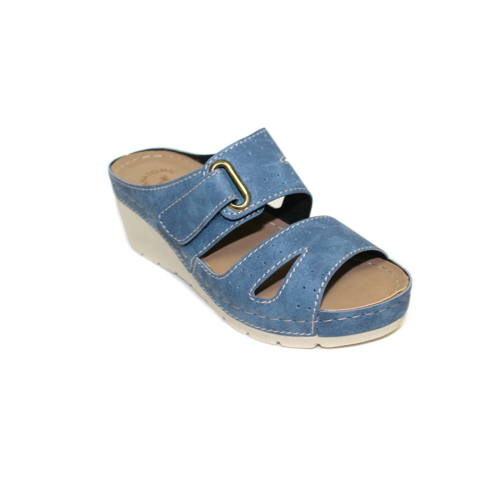 Сабо женские на каждый день из искуссвенного нубука на ремешке с открытым носом цвет голубой