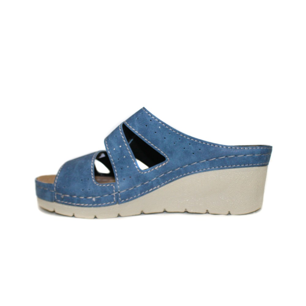 Сабо женские на каждый день из искуссвенного нубука на ремешке с открытым носом цвет голубой