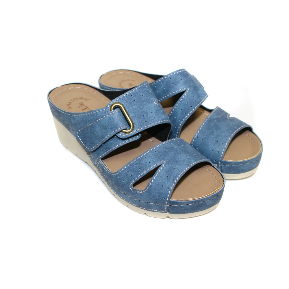 Сабо женские на каждый день из искуссвенного нубука на ремешке с открытым носом цвет голубой