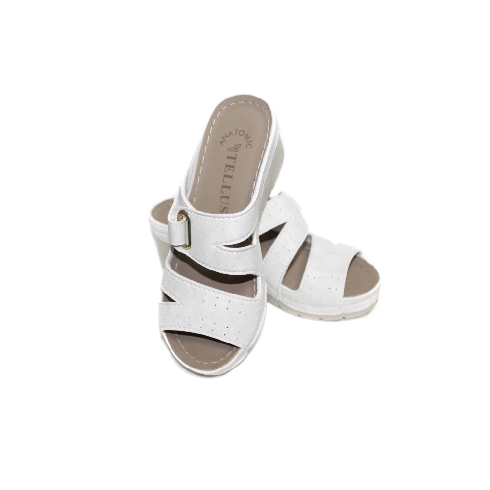 Сабо женские на каждый день из искуссвенного нубука на ремешке с открытым носом цвет белый