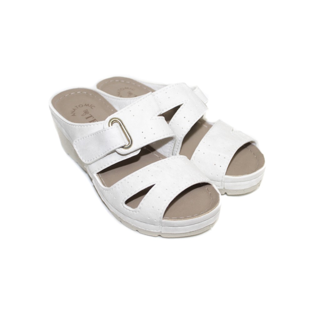 Сабо женские на каждый день из искуссвенного нубука на ремешке с открытым носом цвет белый