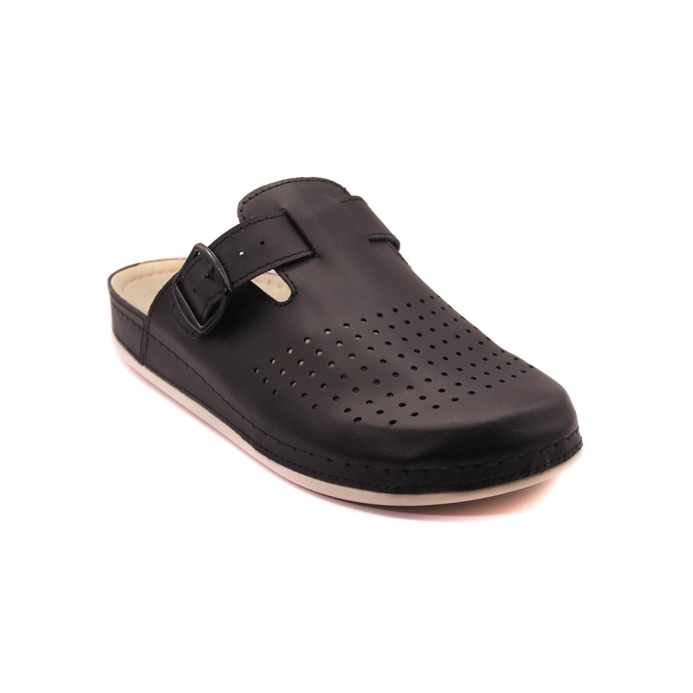 Сабо мужские из натуральной кожи с перфорацией и ремешком цвет чёрный