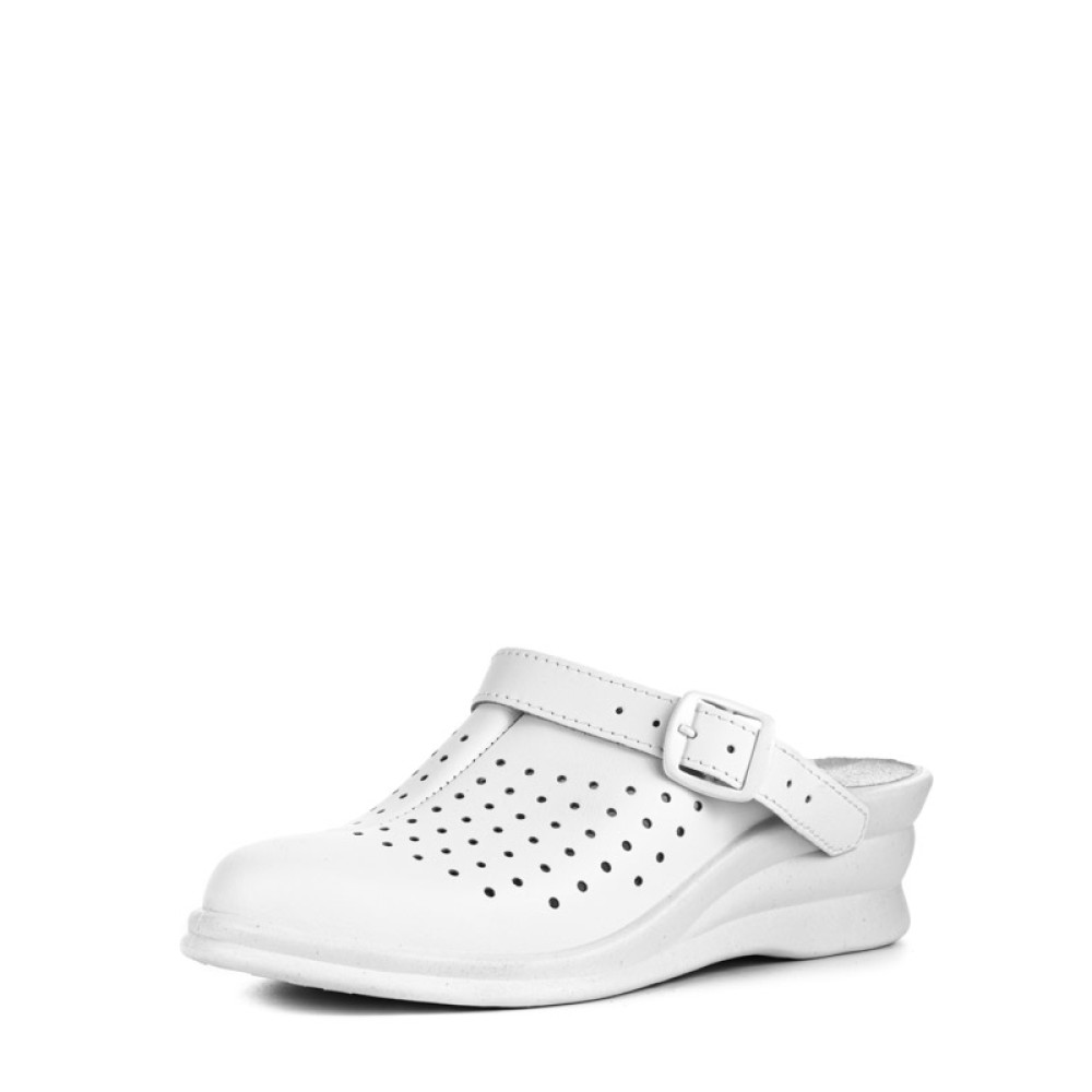 Сабо женские из натуральной кожи на высоком подъеме с натуральной стелькой цвет белый