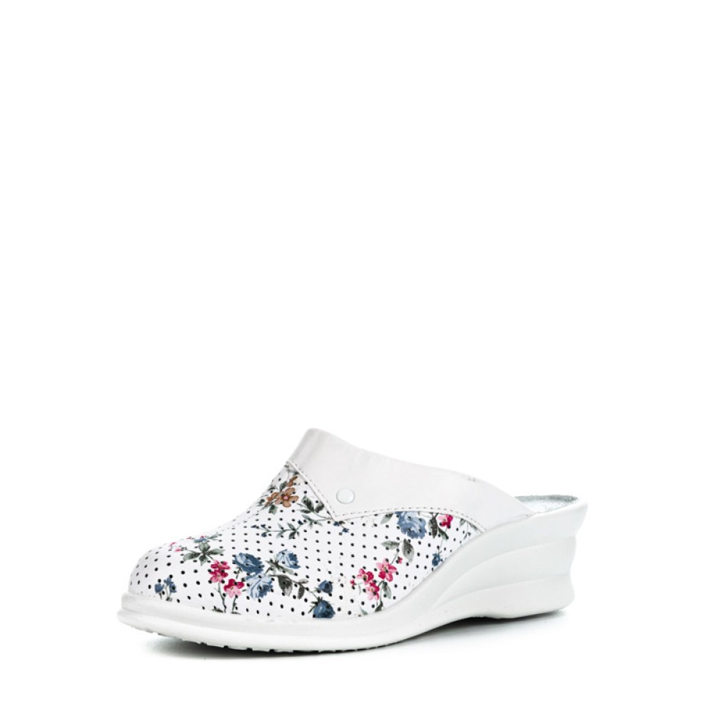 Сабо женские из натуральной кожи на высоком подъеме цвет белый с принтом